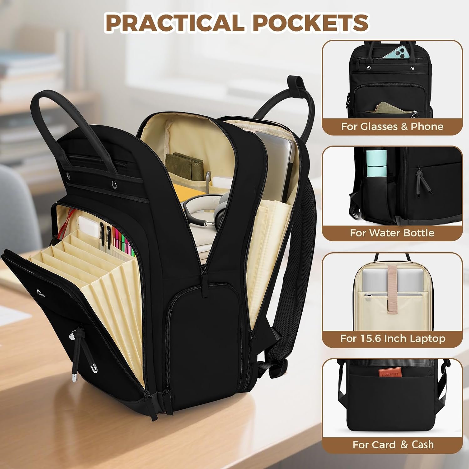 MATEIN Work Backpack with Lunch Compartment, 15.6 Inch Laptop Backpack | Detachable, with Organized Pocket, Commute Office College, Computer Backpacks for Men Women, Meal Prep Bag, Gift for Nurse - Image 5
