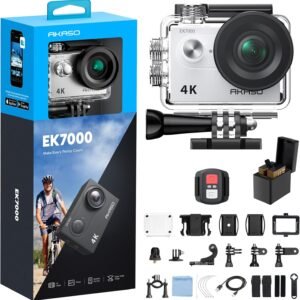 AKASO EK7000 4K30FPS 20MP WiFi Action Camera with EIS Ultra HD 131FT Waterproof Underwater Camera Remote Control 4X Zoom Support External Microphone