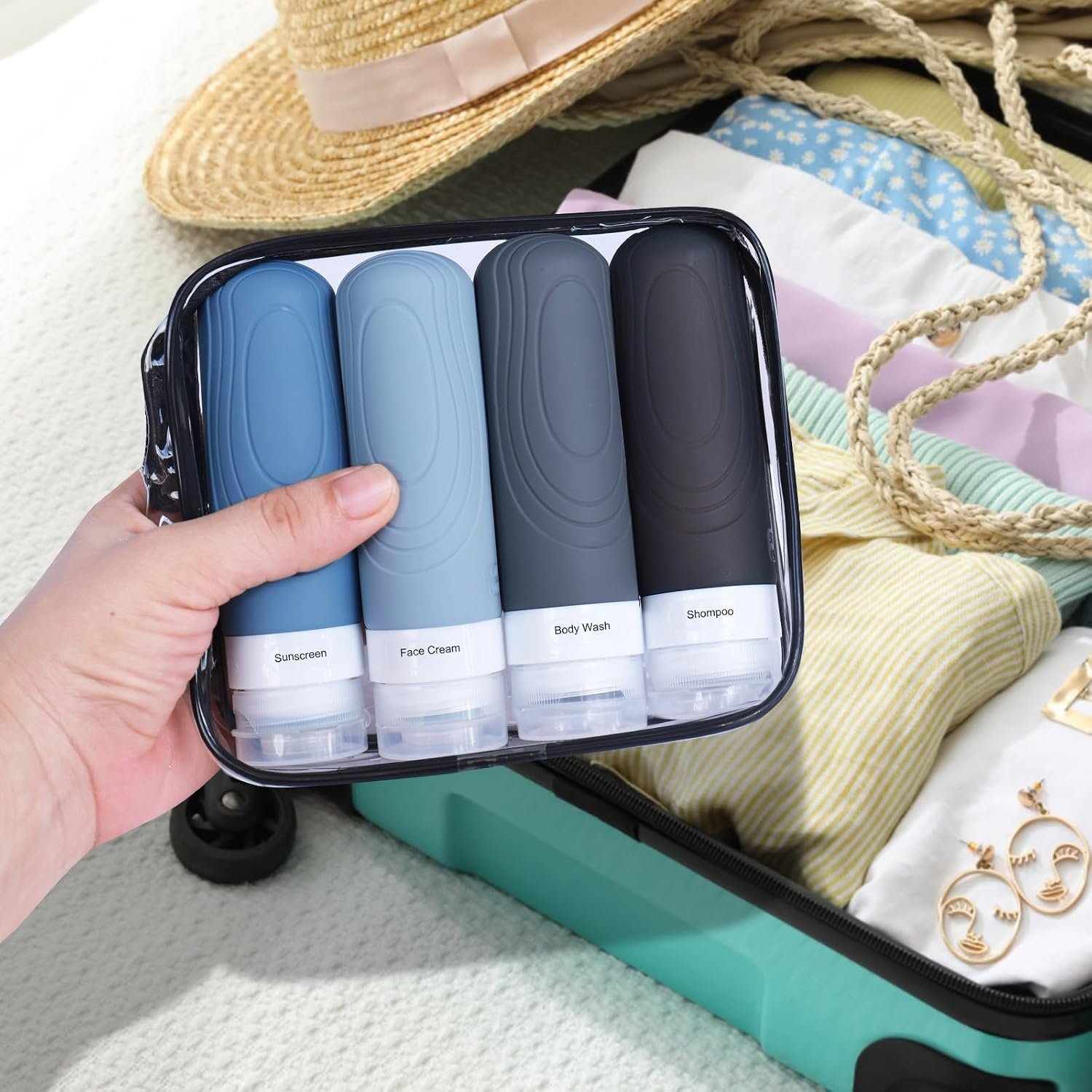 GLAMFIELDS Travel Bottles for Toiletries,TSA Approved 3oz size Leak Proof Silicone Containers for Shampoo, Conditioner,Easy to Squeeze and Portable, Essentials for Traveling (4 Pack) Black | TSA approved; Leak-proof silicone; Easy to squeeze; For shampoo, conditioner; Portable toiletry containers; for travel - Image 7