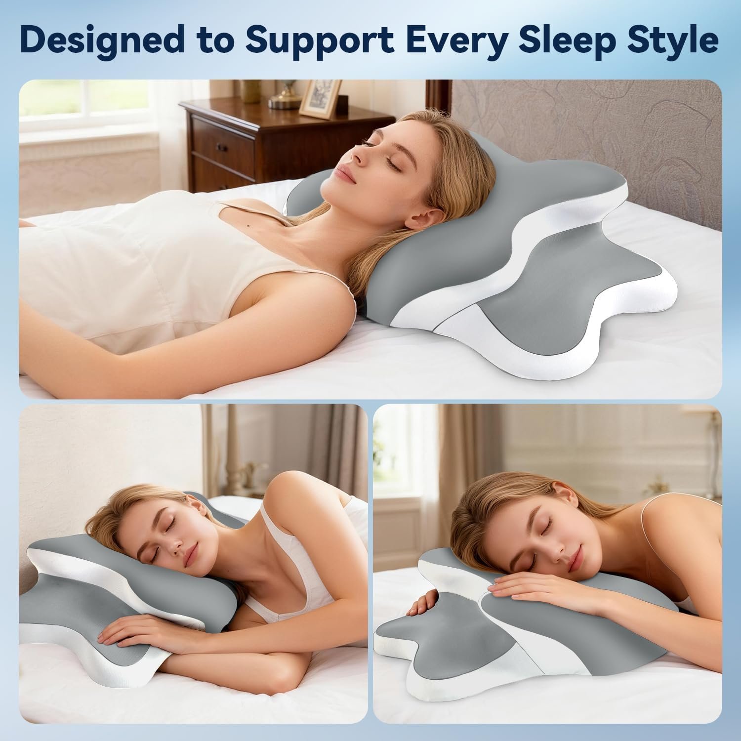 Sleep Apnea Pillow with Neck Pain & Snoring Relief -Orthopedic Cervical Pillow,Ergonomic Contour Memory Foam Pillow for Side, Back,Stomach,Dreamers,Medium Firm (Grey, Queen Size 25" lx15 wx5.8 h) - Image 5