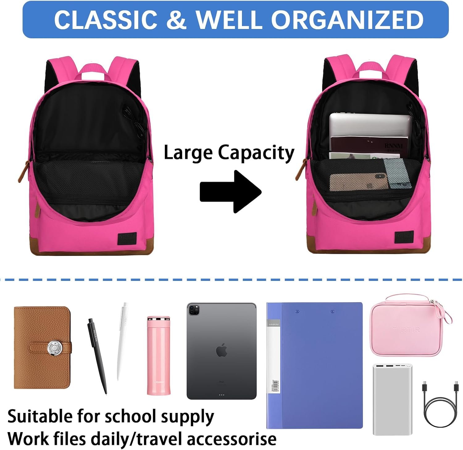 Backpack for Men Women,Travel Laptop Backpack, Water Resistant 17.3 Inch USB Charging Backpack, Large Capacity Work Commute Bag,Rose - Image 5