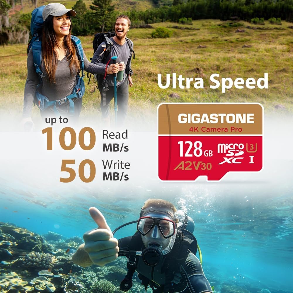 【5-Years Data Recovery】 GIGASTONE 128GB Micro SD Card, 4K Video Recording for GoPro, Action Camera, DJI, Drone, Nintendo-Switch, R/W up to 100/50 MB/s MicroSDXC Memory Card UHS-I U3 A2 V30 C10 - Image 2