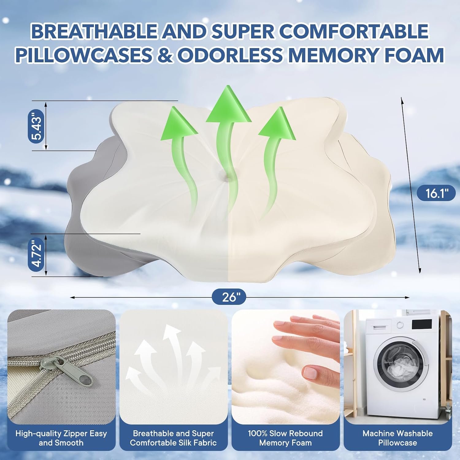 Cervical Pillow for Neck and Shoulder,Contour Memory Foam Pillow,Ergonomic Neck Support Pillow for Side Stomach Back Sleepers with Skin-Friendly Pillowcase (White) - Image 7