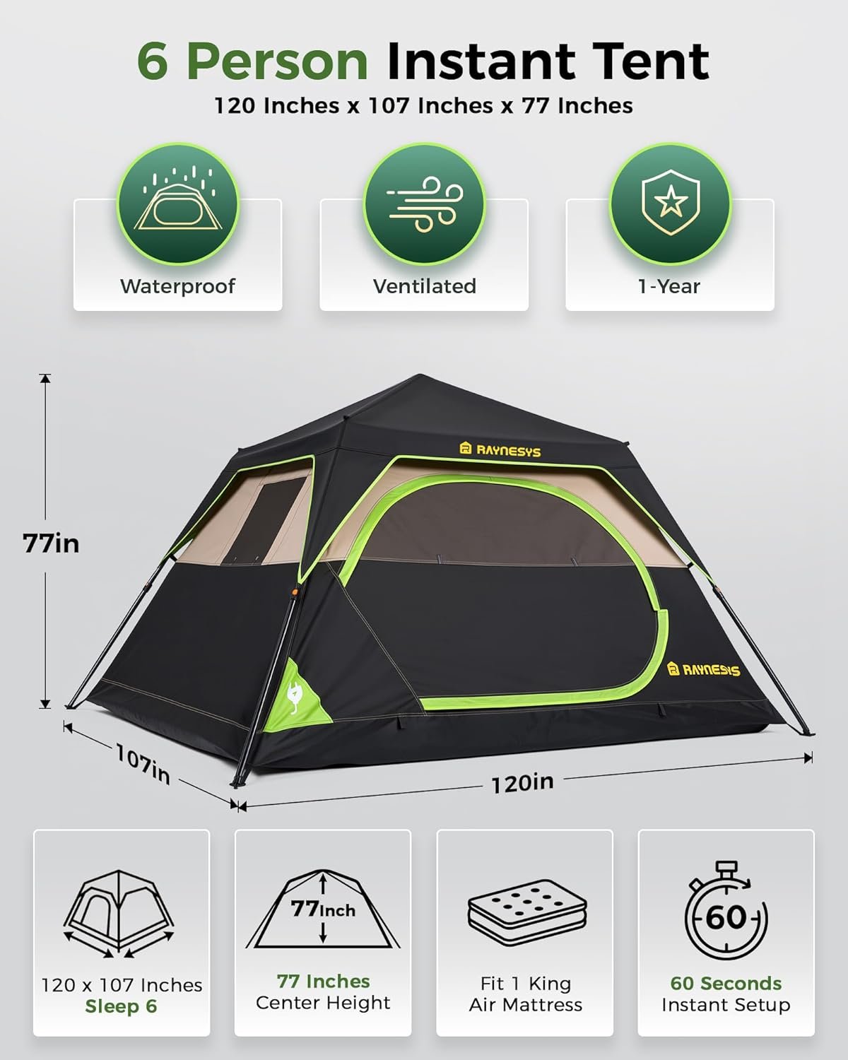 4/6/8 Person Camping Tent,Setup in 60 Seconds,Waterproof,Outdoor Camping | 60-Second Quick Setup,2000-3000mm waterproof tents for camping,Pop Up Tents,Instant Cabin Tents with Portable Carry Bag - Image 2