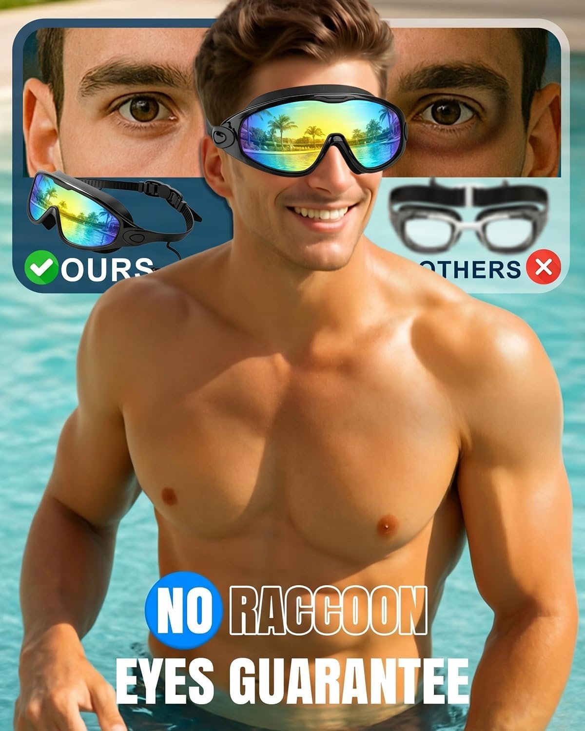 Swim Goggles 2 Pack, Wide View Anti Fog&UV Swimming Goggles for Audlt, No Leak Pool Beach Essentials for Men Women - Image 2