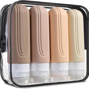 Mrsdry Travel Bottles for Toiletries, Tsa Approved 3oz Travel Size Containers BPA Free Leak Proof Refillable Liquid Silicone Squeezable Travel Accessories for Shampoo Conditioner Lotion (4 Pack)