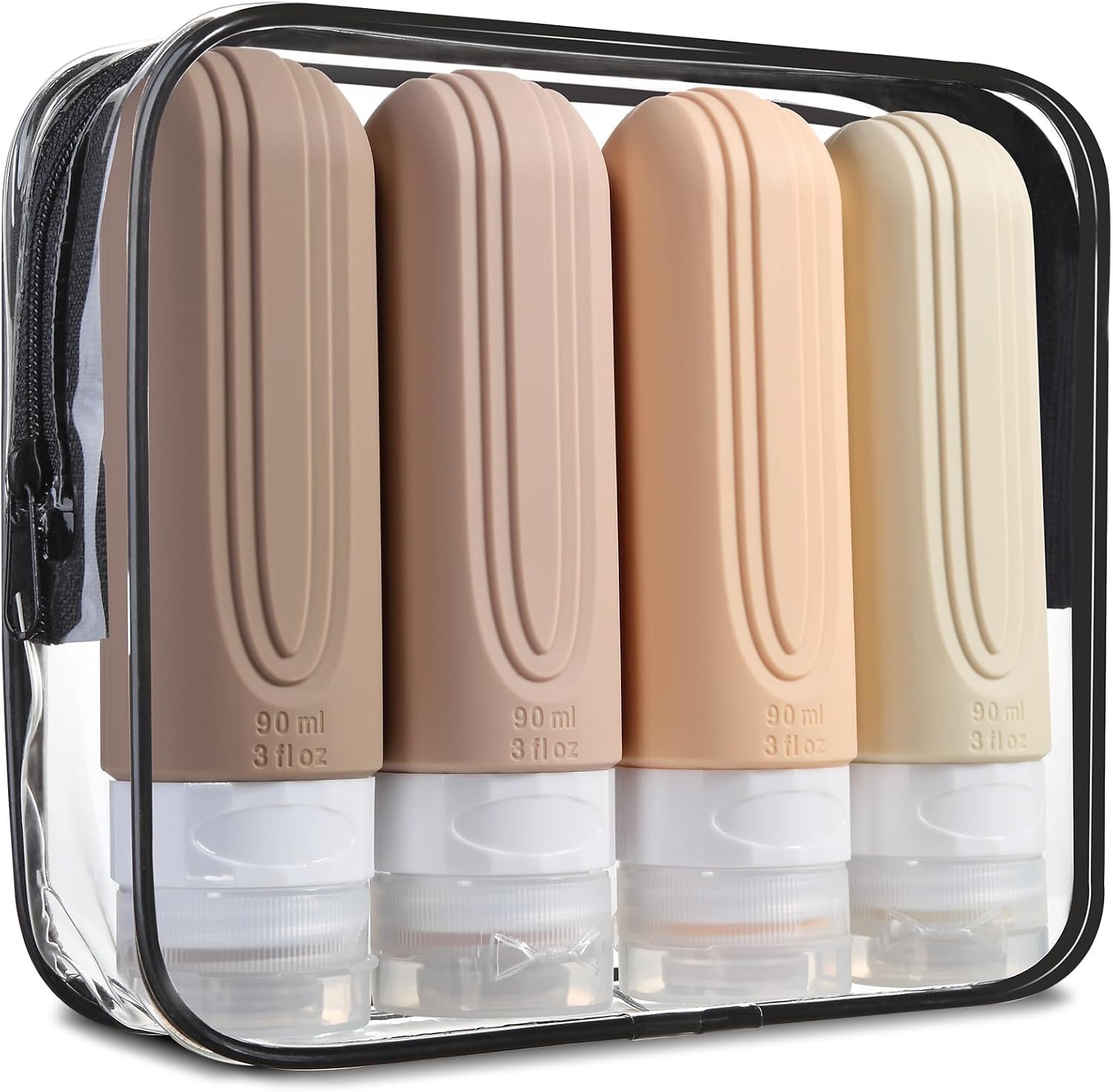 Mrsdry Travel Bottles for Toiletries, Tsa Approved 3oz Travel Size Containers BPA Free Leak Proof Refillable Liquid Silicone Squeezable Travel Accessories for Shampoo Conditioner Lotion (4 Pack)