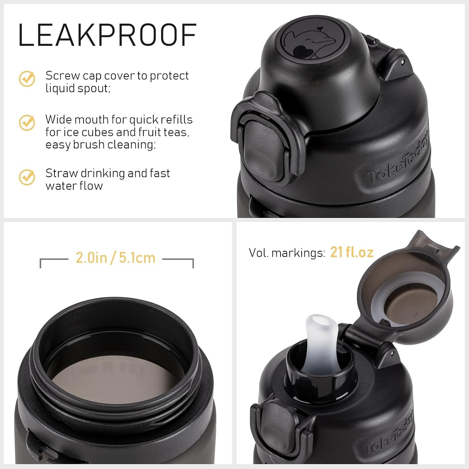 TakeToday Collapsible Water Bottles 21oz (600mL), Foldable Platinum Silicone Travel Water Bottle with Straw & Carry Strap, Leak-Resistant Screw Lid, Wide Mouth, BPA-Free for Hiking, Camping, Travel - Image 6