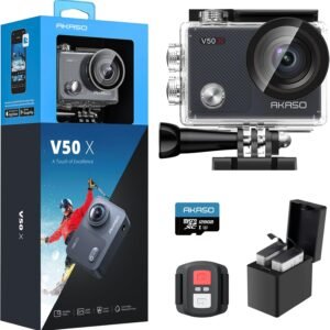 AKASO V50X Native 4K30fps WiFi Action Camera with EIS Touch Screen 4X Zoom 131 feet Waterproof Camera Support External Mic Remote Control with Helmet Accessories (with 128GB MicroSD Card) | EIS, WiFi, Touch Screen, 4X Zoom 131ft Waterproof Camera, Remote Control, Support External Mic, with Helmet Accessories