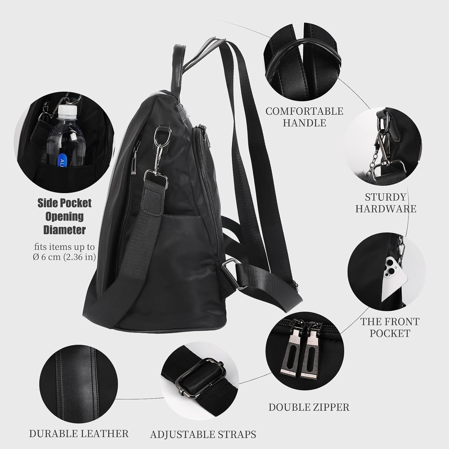 PINCNEL Women Backpack Purse Waterproof Nylon Anti-theft Rucksack Lightweight Shoulder Bag - Image 4
