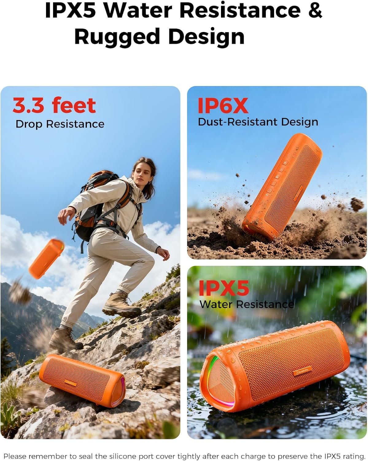 Bluetooth Speaker, 20W HD Sound, Portable Wireless, IPX5 Waterproof, Up to 24H Playtime, TWS Pairing, for Home/Party/Outdoor/Camping/Beach Essentials, Electronic Gadgets, Birthday Gift (Orange) - Image 4