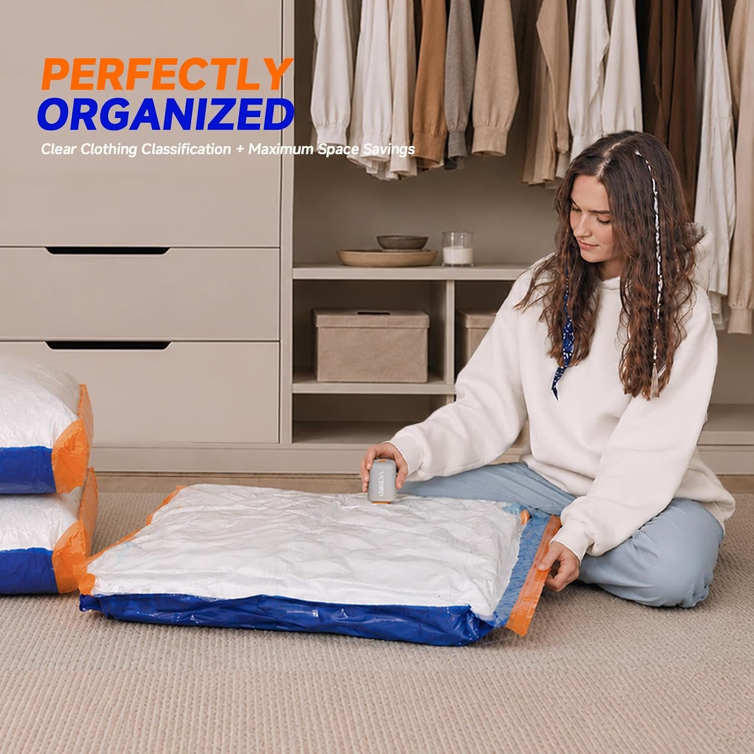 Vacbird Vacuum Storage Bags Jumbo with Pump for Clothes & Bedding,18 Pcak | Cordless Rechargeable Pump Vacuum Bags Large Jumbo,3 Sizes, Space Saving for Organization & Clothing Blankets Home Storage - Image 6