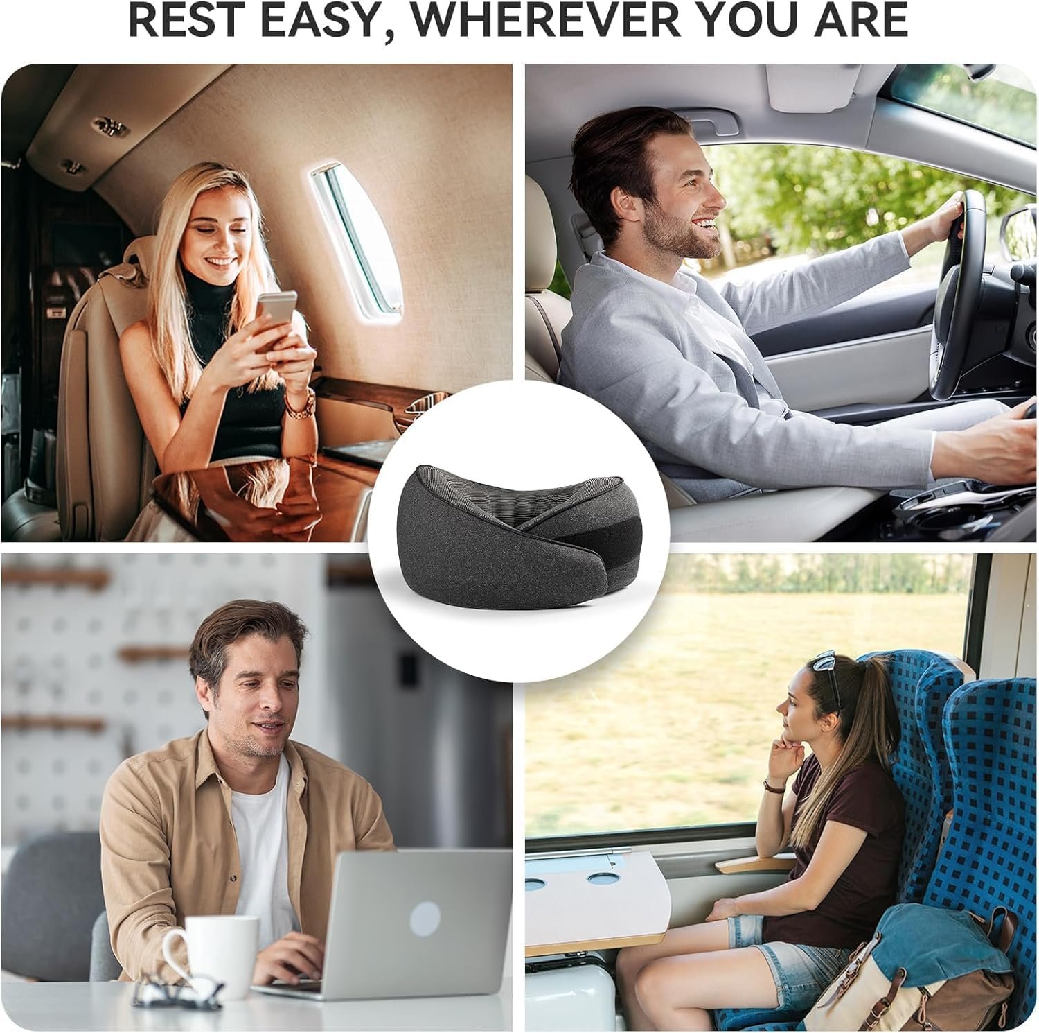 SZXYX Travel Pillows - 100% Pure Memory Foam Neck Pillow for Airplanes, Comfortable Breathable Cover, 360° Support Stowable Pillows for Sleeping, Car, Airport Travel Essentials, Pigeon Grey - Image 5