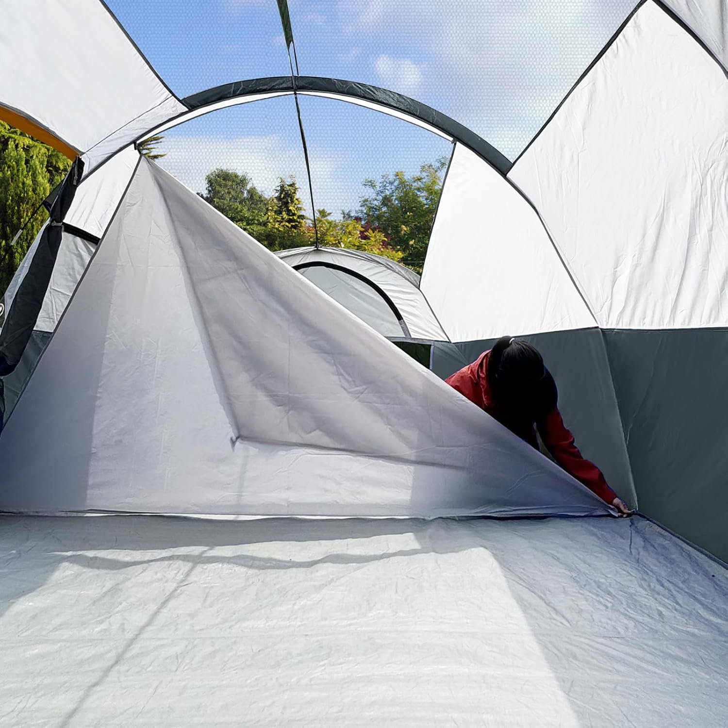 CAMPROS CP 8 Person Camping Tent, Room Divider, Rainfly, Weather Resistant | Family tent with 5 large mesh windows, double-layer design, and a carry bag, 14' x 9' x 72"(H) - Image 4