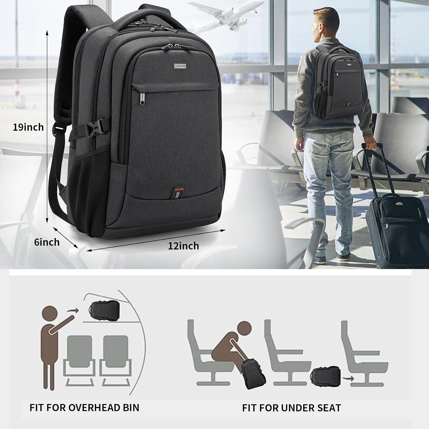 17 Inch Laptop Backpack for Travel Water Resistant College Backpack for Men/Women Laptop Bag with USB Charging Port,Black - Image 8