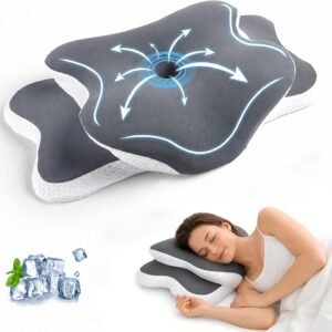 Ergonomic Cervical Pillow for Neck Pain Relief, Grey, 60*36*13cm | Dual-Height Contour, Neck Shoulder Support, Medium Memory Foam, Cooling Pillowcase, for Side Back Stomach Sleepers