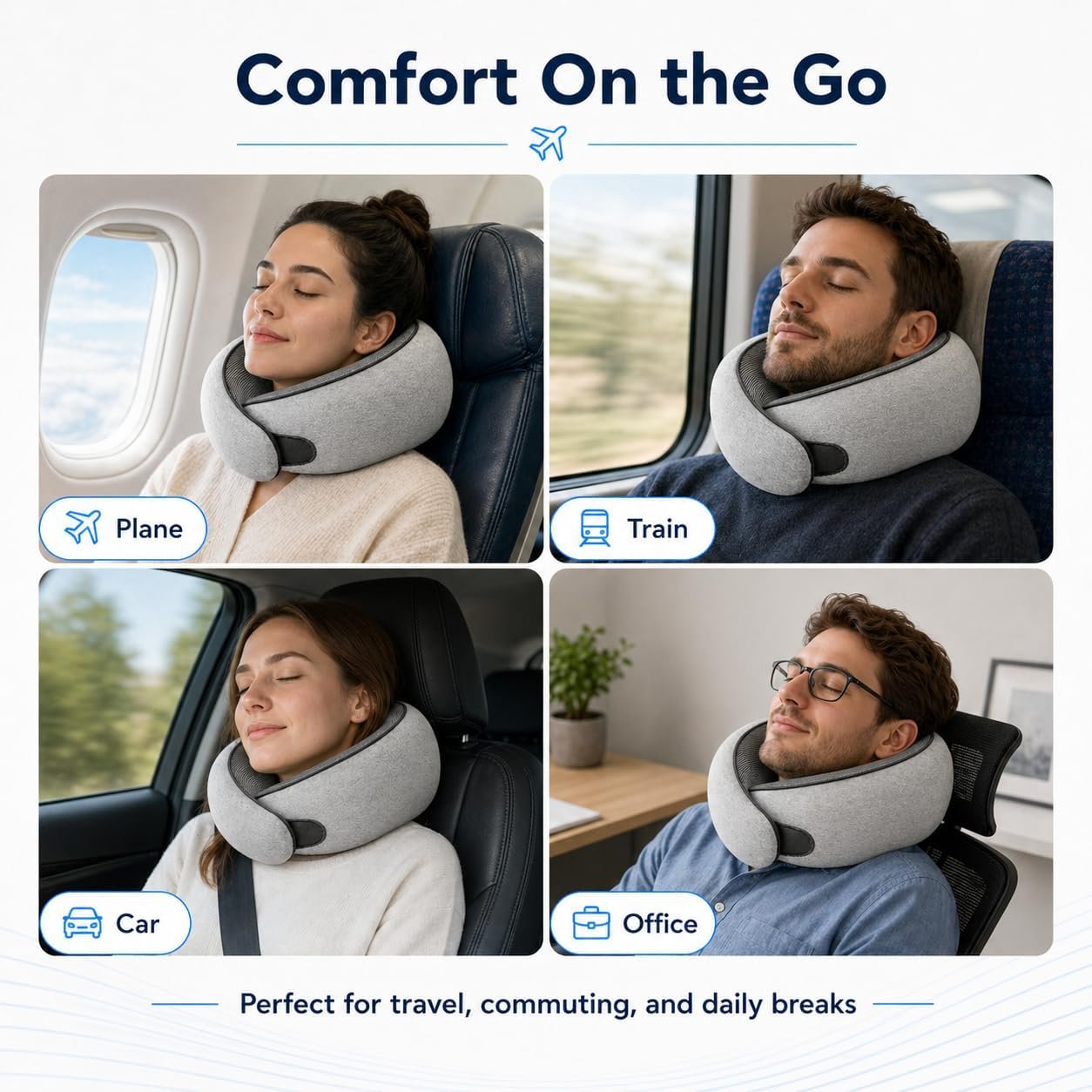 Purroch G-Shape Memory Foam Travel Neck Pillow, Medium Gray | 100% Pure Foam Ergonomic Support for Airplane Flights, Car Trips And Office Naps, Includes Eye Mask and Ear Plugs - Image 8