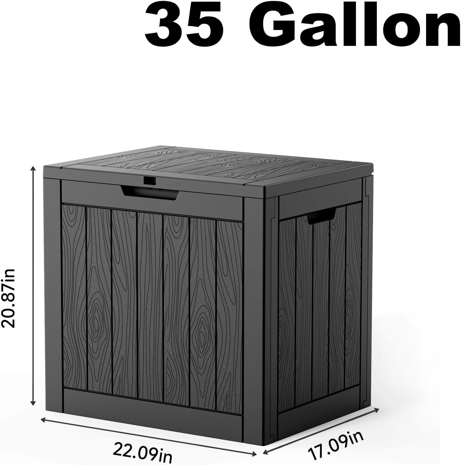 35 Gallon Outdoor Deck Box Lockable Waterproof Storage Black | Heavy-duty resin container for indoor and outside use. Patio cushions, garden equipment, pool accessories, outdoor tools - Image 2