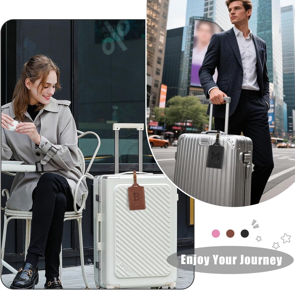 Luggage Tags for Suitcase Personalized Initial Leather Bag Tags | Embossed Travel Tags, 3 Info Cards, Privacy, Travel Essentials, Monogrammed Letter, Backpack Tags, Women and Men, Brown B - Image 7