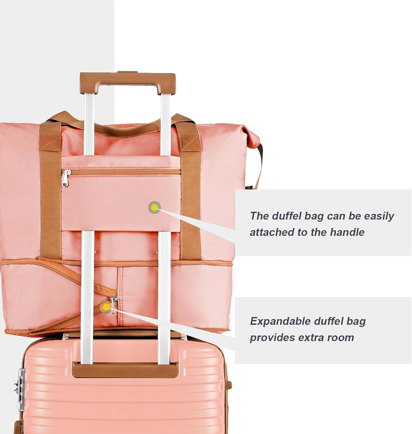 Joyway Carry On Luggage 20 Inch Expandable Suitcase with Spinner Wheel, 4 Piece Hard Shell Luggage Set with TSA Lock(Pink brown) - Image 7