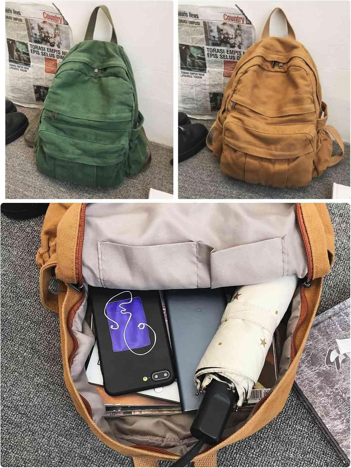 Black Canvas Backpack for Women & Men Retro Aesthetic Rucksack Basic Backpack for High School/College Students Travel Laptop Bag - Image 7