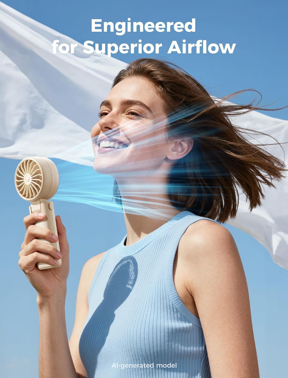 Aecooly Mighty Portable Handheld Fan | 20H Max Cooling | 3 Flexible Modes | 5 Speeds Wind | Battery Level Display | Mini USB Rechargeable Personal Battery Powered Fan Travel Gifts for Women -Beige - Image 3