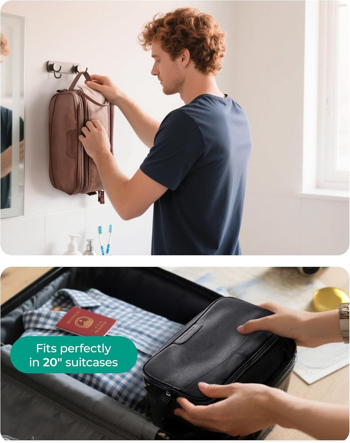 BAGSMART Medium Toiletry Bag for Men, PU Leather Water Resistant, Black | High-gloss, Travel Bag for Toiletries, Dopp Kit, Shaving Bag for Bathroom Shower - Image 7