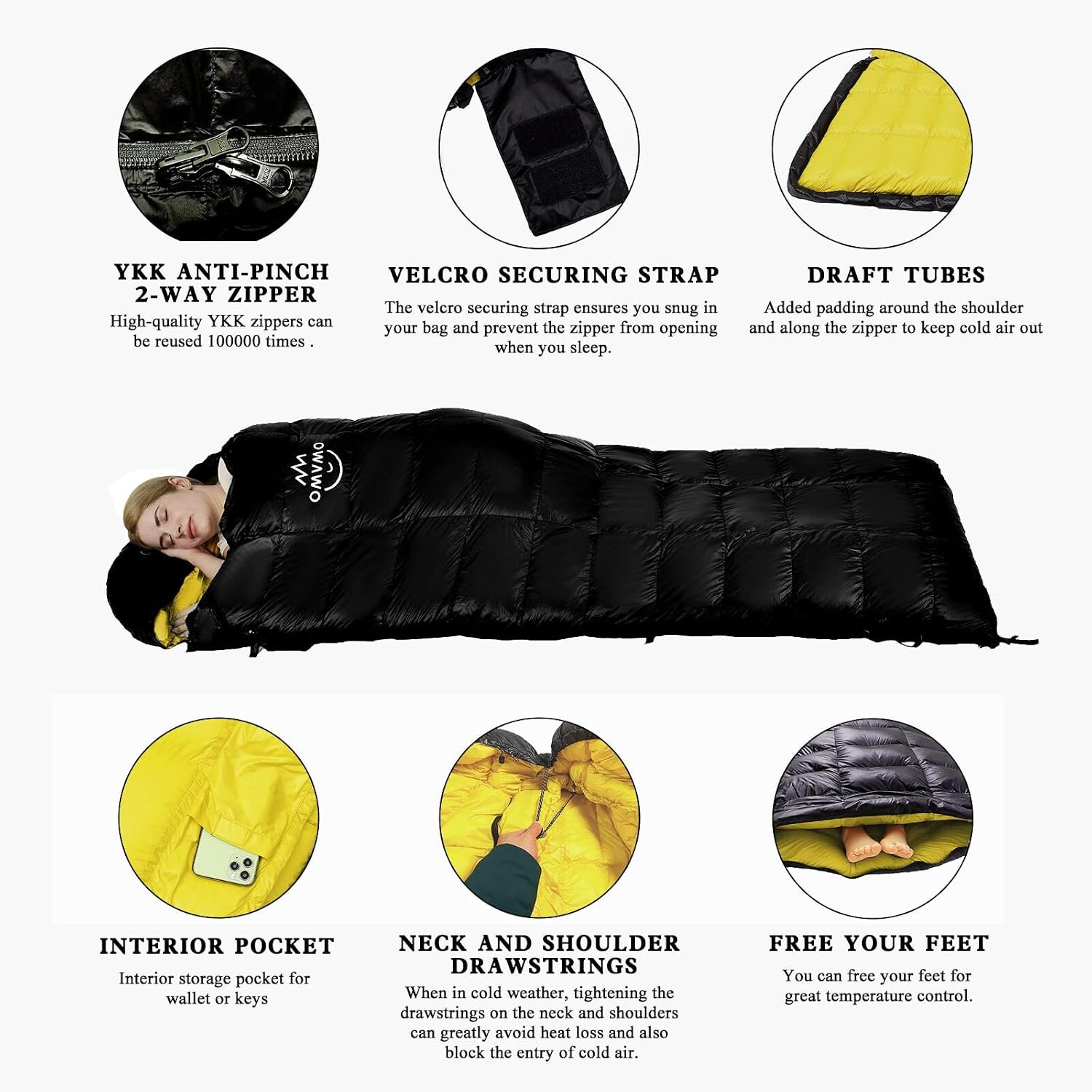 0 20 Degrees F Down Sleeping Bag for Adults,4 Season Rectangle Down Sleeping Bag for Camping Hiking - Image 3