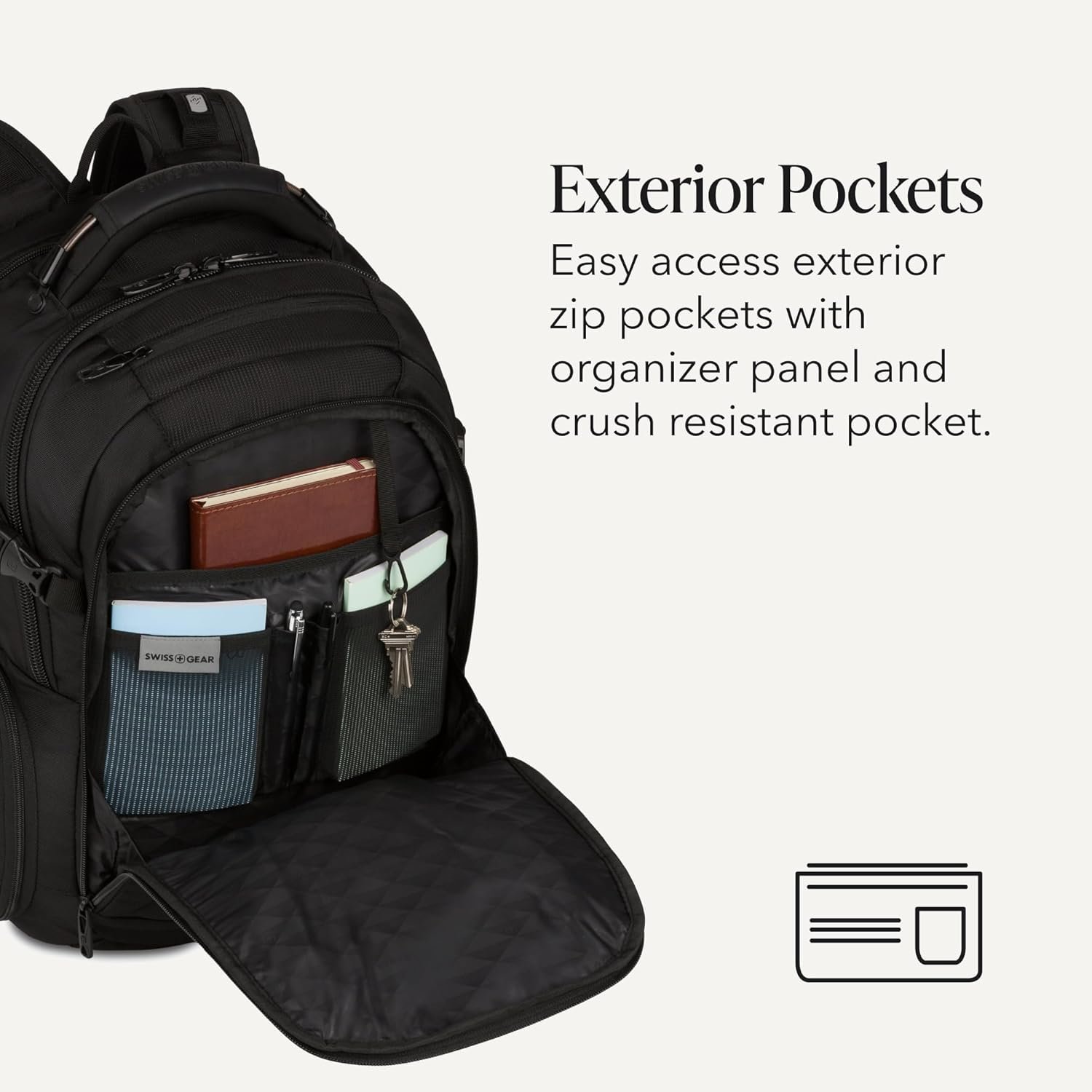 SwissGear Travel Tech Elite Laptop Backpack – Fits Laptops up to 16” – ScanSmart TSA-Friendly Backpack with USB Port, Shoe Compartment & Organizer Pockets – Black - Image 4