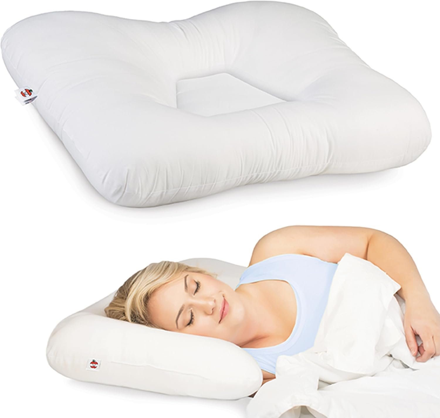 Tri-Core Ergonomic Cervical Pillow for Neck Pain Relief Full Size Firm WH | Contoured cervical pillow supports spinal alignment for side and back sleepers to promote neck comfort and better sleep.