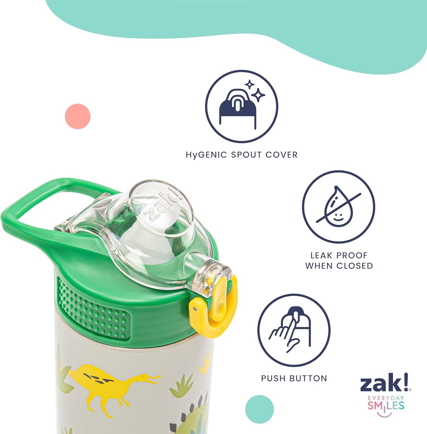 Zak Designs Disney Moana Sage 14oz Leak-Proof Straw Kids Water Bottle | BPA Free, Insulated Stainless Steel, Cupholder Friendly, Dishwasher Safe, Easy to Clean, Lid Lock, For School, Home, Travel - Image 5