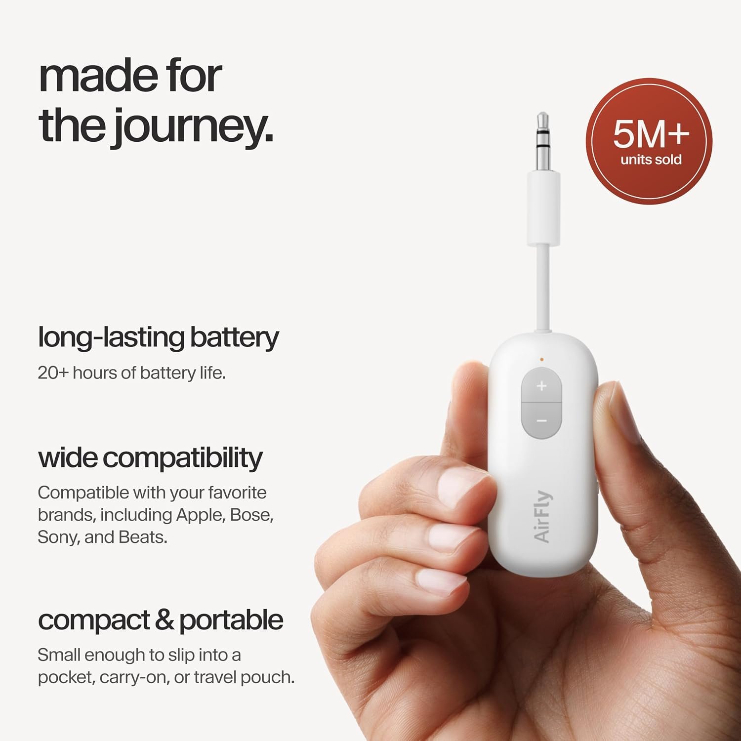 Twelve South AirFly SE, Bluetooth Wireless Audio Transmitter Adapter, White | Bluetooth Adapter for AirPods/Headphones, 20+ Hr Battery, Works with 3.5mm aux Jacks on Airplanes, TVs, Gym Equipment, Travel - Image 5