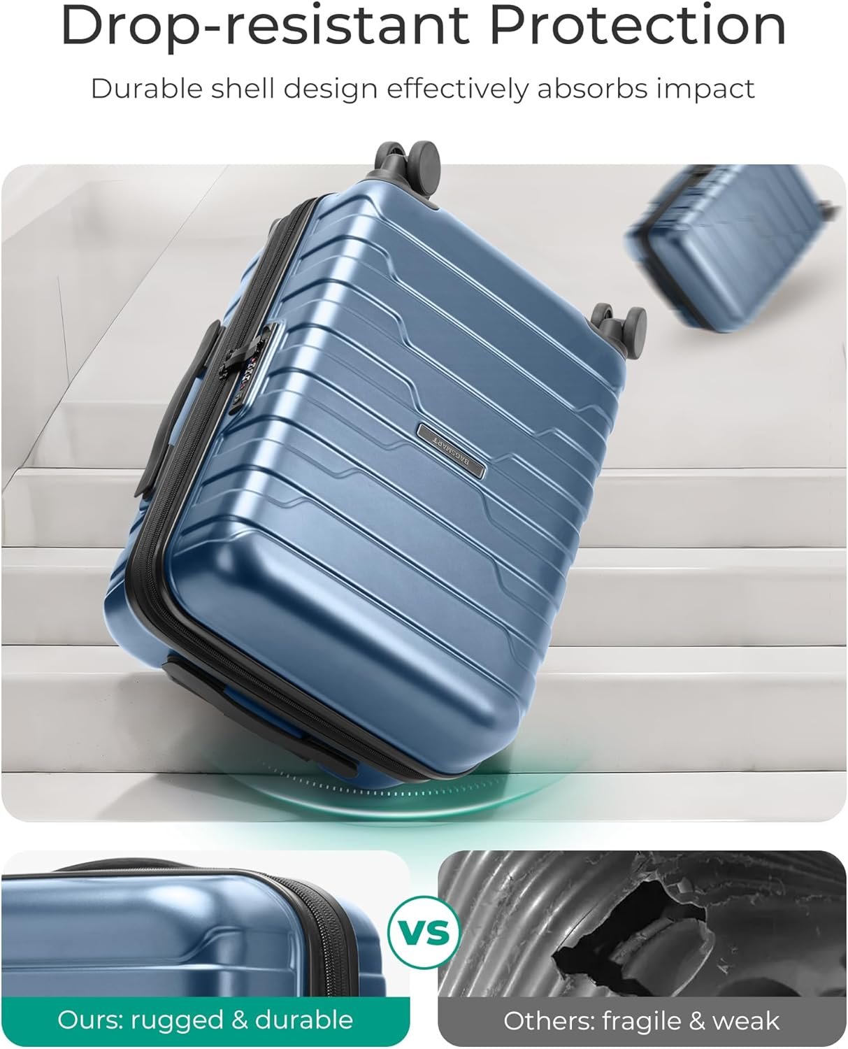 BAGSMART Carry-On Luggage 20" Expandable Spinner 22x14x9,Blue - Image 6
