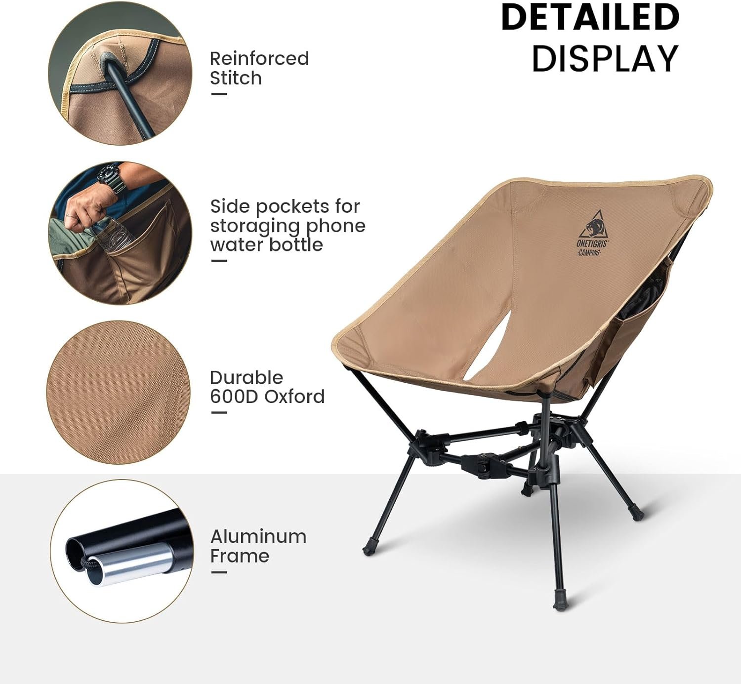 ONETIGRIS Tigerblade Camping Chair, Lightweight Folding Backpacking Hiking Chair, Compact Portable 330 lbs Capacity - Image 6