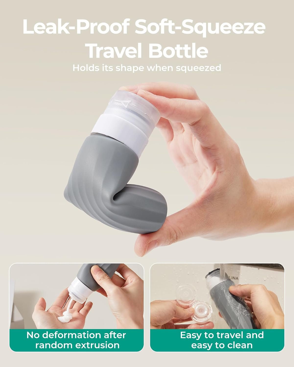BAGSMART 18 Pack TSA Approved Travel Bottles for Toiletries, Leak Proof Silicone Travel Size Containers Bottles for Shampoo, Grey - Image 5