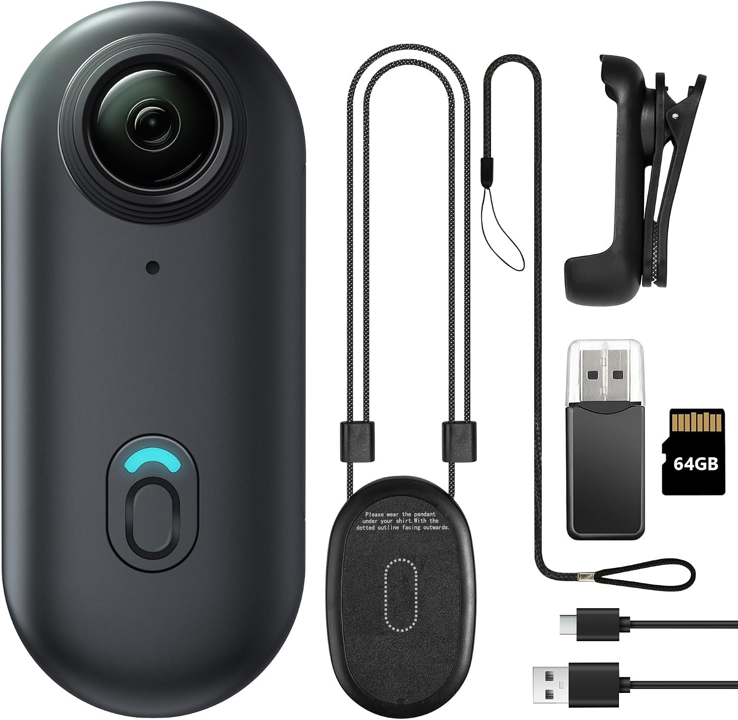Meoilkolnm Mini Body Camera, Wearable Action Body Cam, Thumb Size Hands Free Recording Body Worn Camera, Premium Portable Camcorder Mount Anywhere for Pet Walking, Work, Travel (Black, 64GB)
