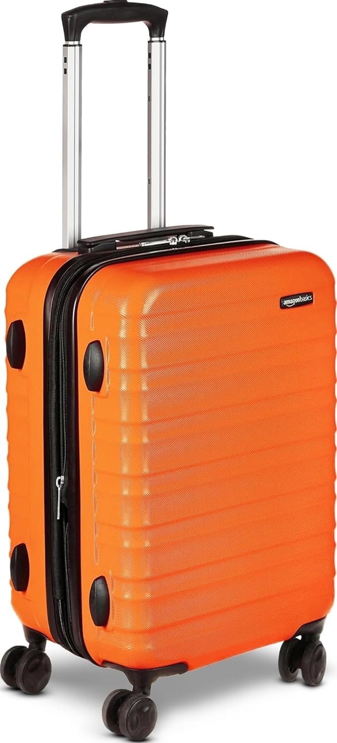 Amazon Basics 21" Hardside Carry-On Luggage with Spinner Wheels, Expandable for Up to 25% More Space, Scratch-Resistant Hardshell Suitcase, Telescoping Handle, Orange