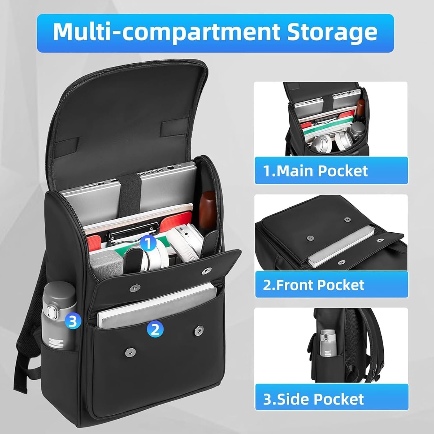 Vintage Laptop Backpack for Men and Women, 15.6 Inch, Waterproof, Business Travel Daypack for Work, Office, College (6608 black) - Image 6