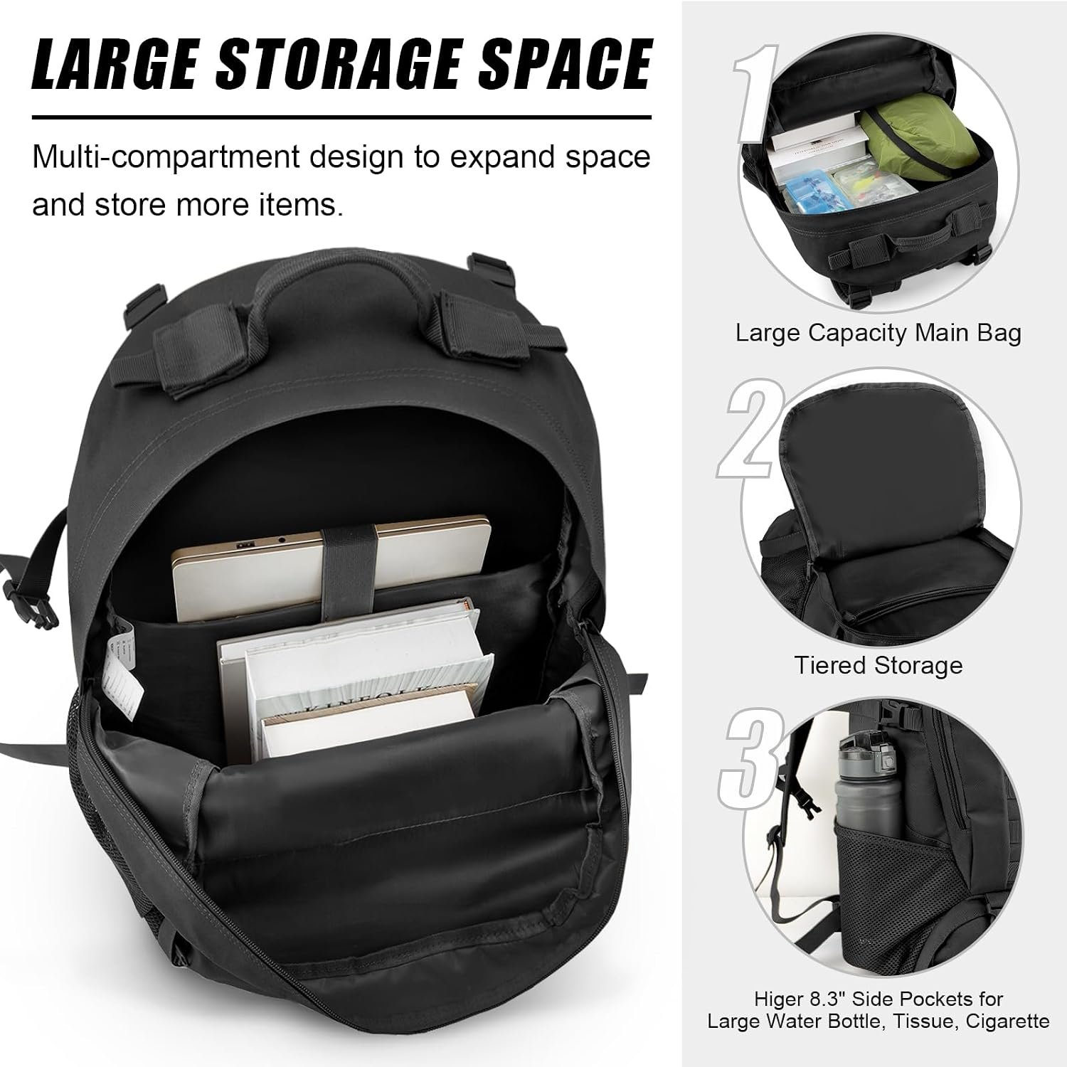 Jueachy Tactical Backpack for Men Hiking Day Pack Molle Military Rucksack Waterproof 30L EDC Bag with USA Flag Patch - Image 3