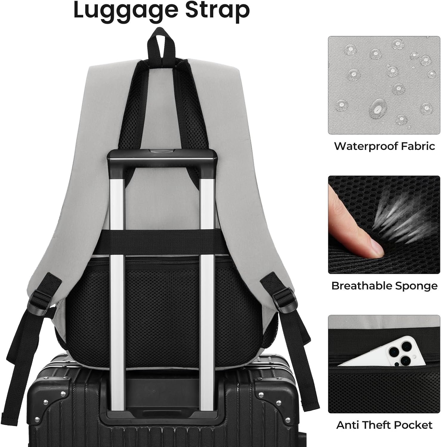 YAMTION Laptop Backpack for Men, Black Backpack, School Backpack for Boys and Girls, Bookbag, Work BackpackFits 15.6 Inch Laptop and Notebook (Grey, 15.6 inch) - Image 5