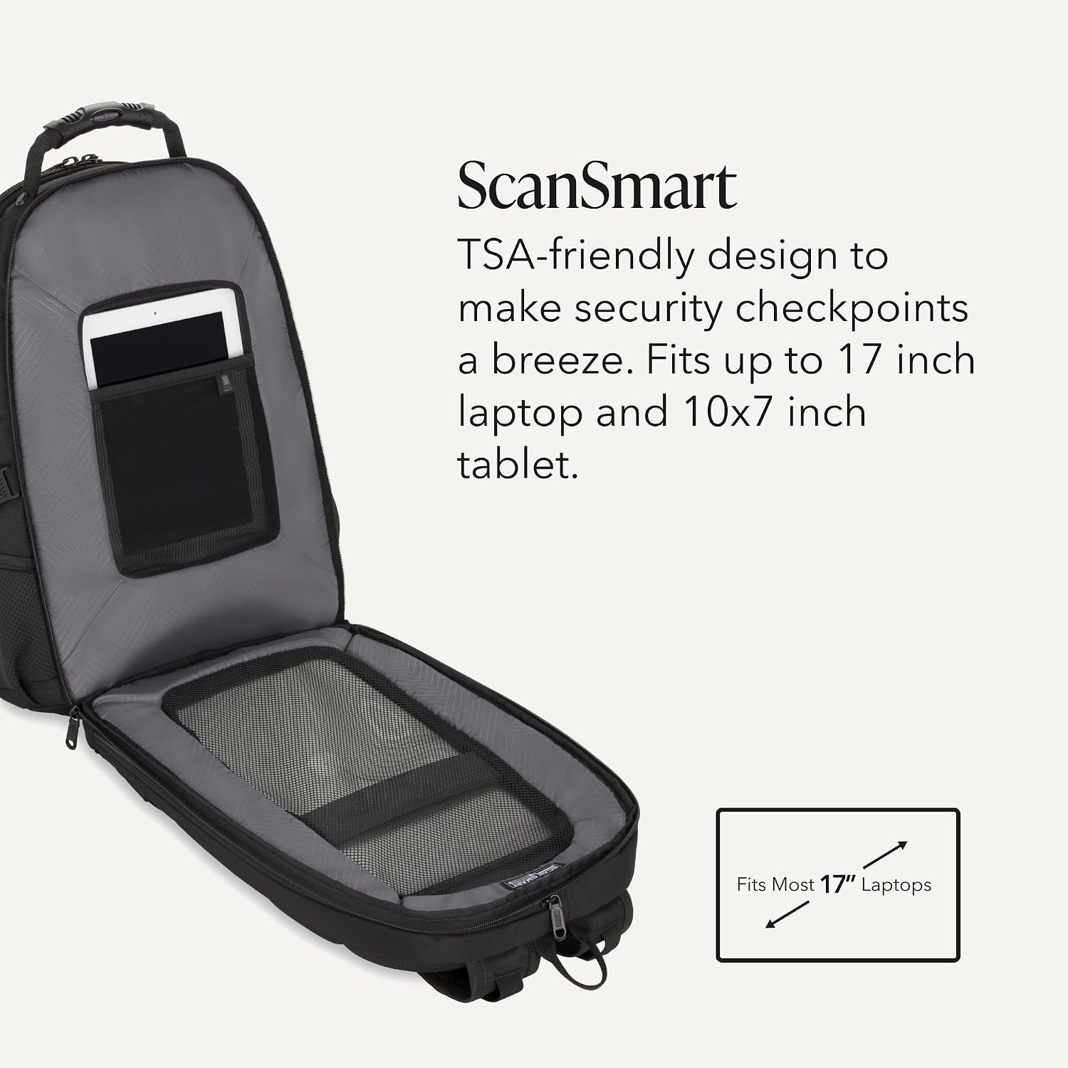 SWISSGEAR 1900 ScanSmart Laptop Backpack, Fits Most 17-Inch Laptops, TSA-Friendly Lay-Flat Design, RFID Protection, and Tablet Pocket, Black, 31L, 18.5-Inch - Image 3