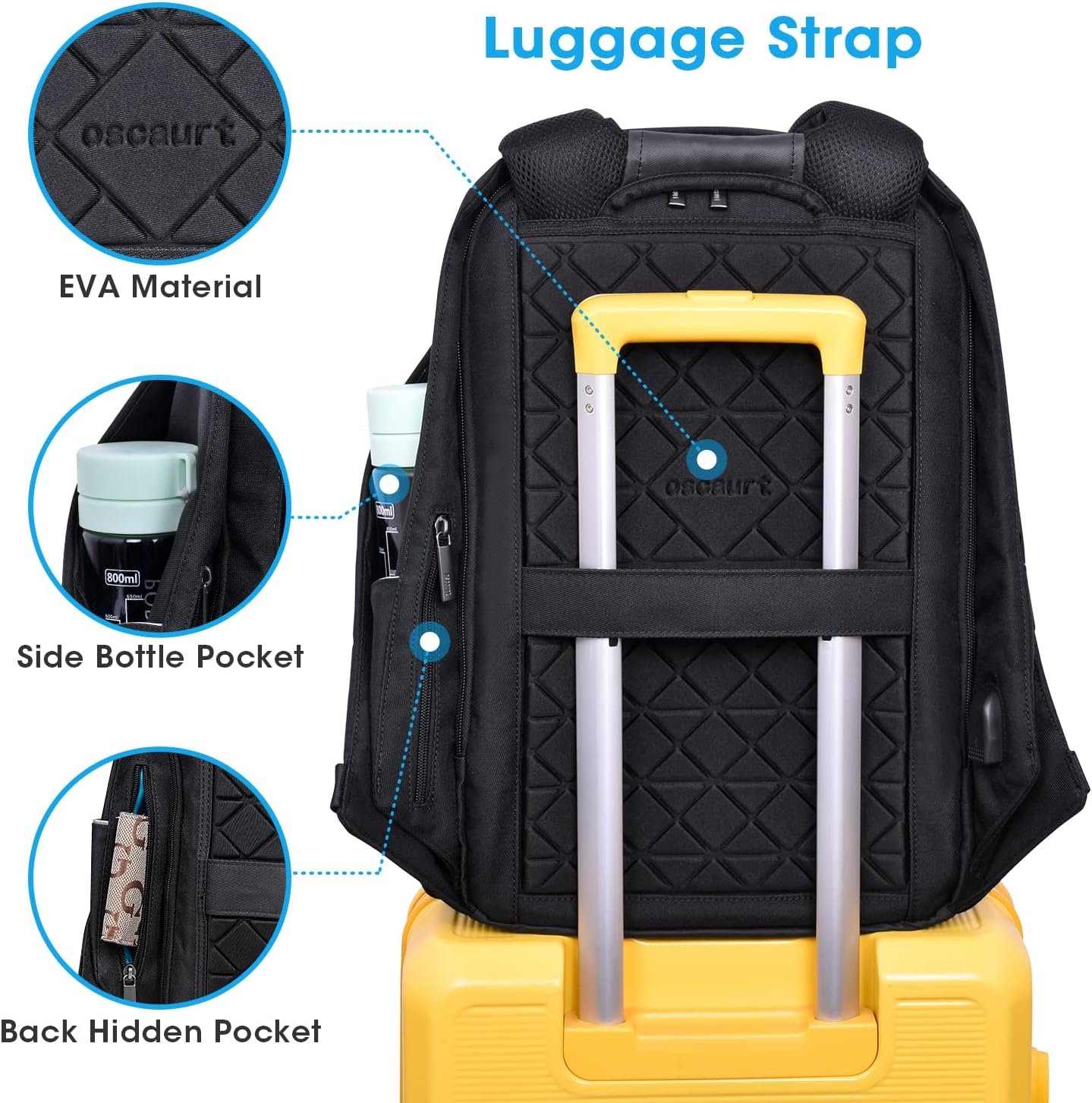 Anti Theft Backpack 15.6 Inch Laptop Travel Backpack with Hidden Zipper and USB Charging Port Waterproof Business Computer Bag for Men & Women - Image 4