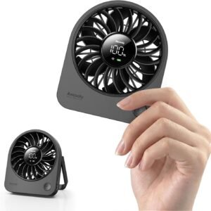 Aecooly Mini Portable USB Desk Fan, Small Enough to Hold Mighty Desktop Fan | USB & Battery Powered Quiet Table Fans, 4 Speeds Rechargeable Personal Fans for Home, Office, Travel, Gifts -Black