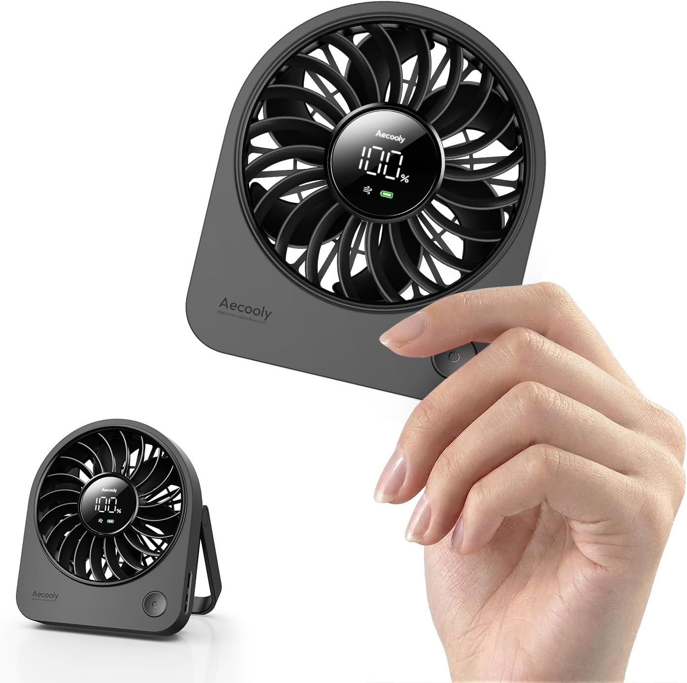Aecooly Mini Portable USB Desk Fan, Small Enough to Hold Mighty Desktop Fan | USB & Battery Powered Quiet Table Fans, 4 Speeds Rechargeable Personal Fans for Home, Office, Travel, Gifts -Black