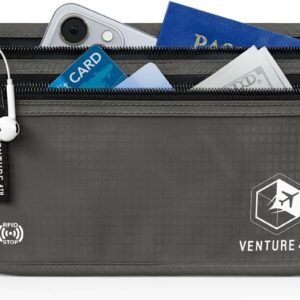 VENTURE 4TH Travel Money Belt, RFID Blocking Passport Holder - Gray