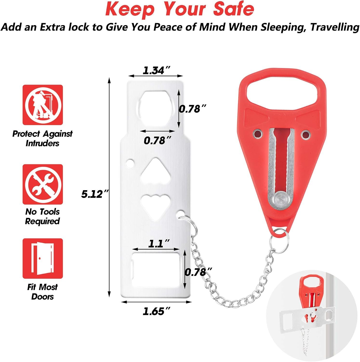 AceMining Portable Door Lock, Hotel Travel Door Lock Security for Home | Hotel Safety Device for Door Security, Portable Lock for Hotel Room, Apartment, College Dorm and Travel - Image 3