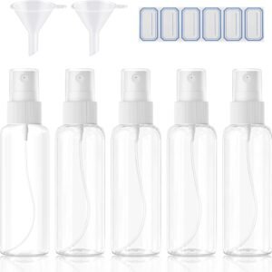 5-Pack Spray Bottles 3.4oz, Small Spray Bottle Empty Clear Plastic Bottle | Clear Plastic for Travel, for essential oils, perfume, cosmetics, cleaning, gardening, skin care, travel leak-proof