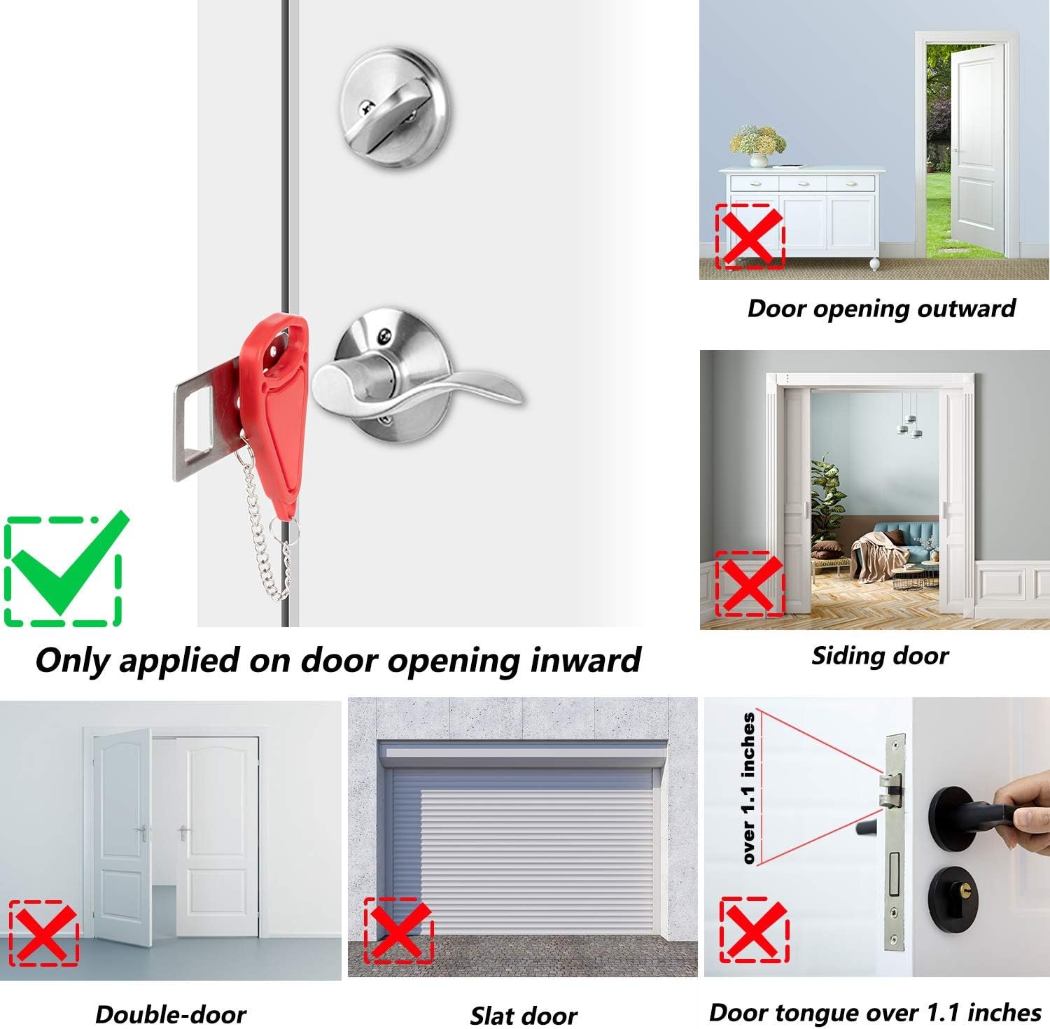 AceMining Portable Door Lock, Hotel Travel Door Lock Security for Home | Hotel Safety Device for Door Security, Portable Lock for Hotel Room, Apartment, College Dorm and Travel - Image 5
