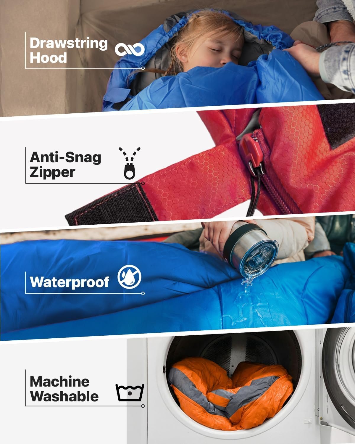 MalloMe Sleeping Bags for Adults Cold Weather & Warm - Backpacking Camping Sleeping Bag for Kids, Girls, Boys - Lightweight Camping Essentials Gear Accessories Hiking Sleep Must Haves Single & Double - Image 4