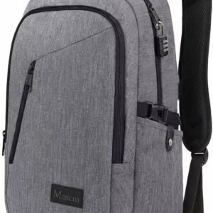Mancro Laptop Backpack for Travel, Anti-theft Business Backpack for Men | Water Resistant Work Daypack with Lock, Travel Computer Bag with Laptop Compartment Fits 15.6 Inch Laptop for Men Women, Grey